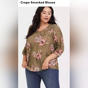 Torrid Floral Print Olive Green Top
